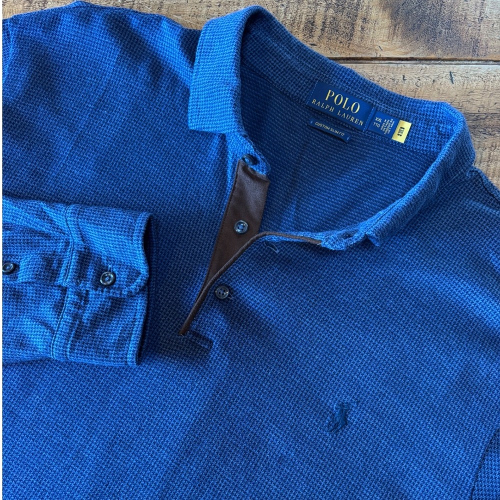 Polo Ralph Lauren Patterned Mens Long Sleeve Polo Shirt Navy Blue Pony Logo XXL